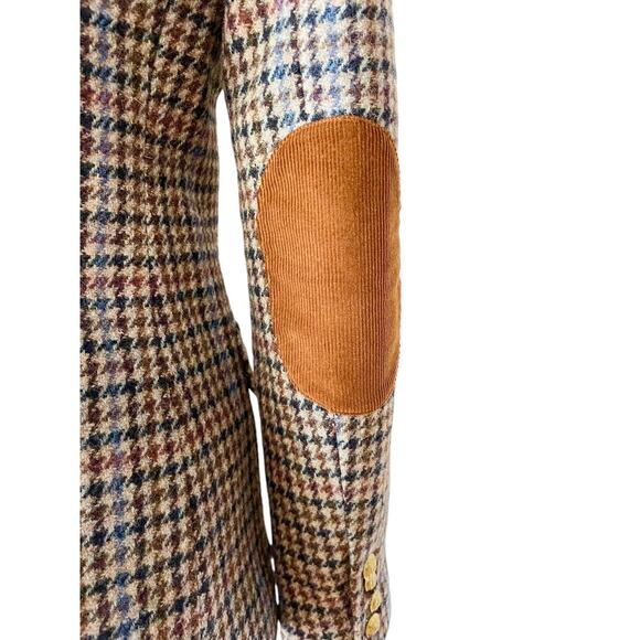 J.Crew Rhodes Blazer Jacket Wool Tweed Houndstooth Elbow Patches Brown Size 4 - Picture 10 of 11